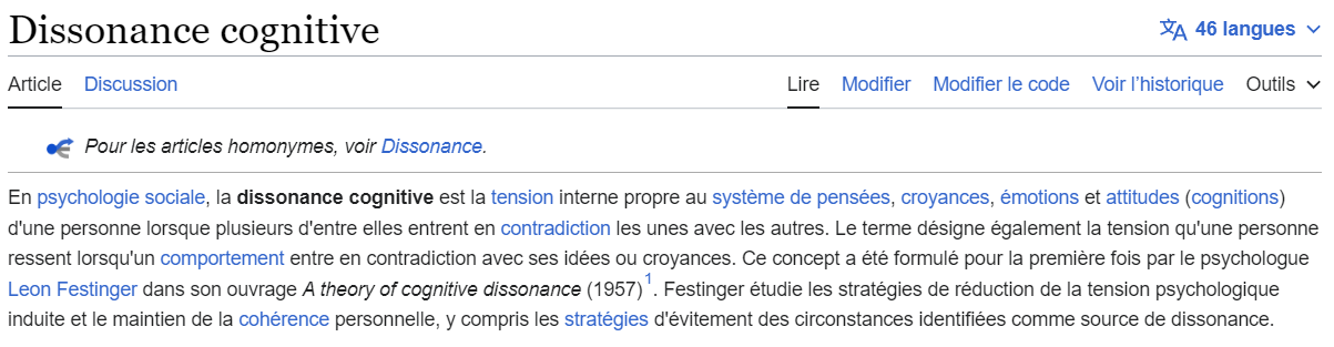 Dissonance cognitive